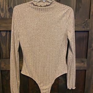 Tan mock turtle neck bodysuit